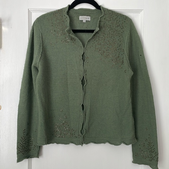 Lambswool/Angora Jigsaw Cardigan - Picture 1 of 10